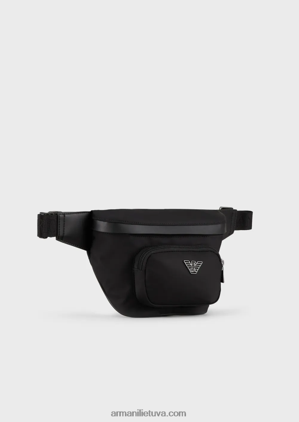 vyrų juodas Armani perdirbto nailono diržo krepšys 02482X1968