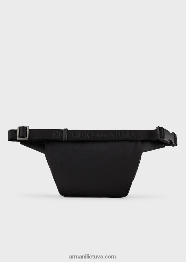 vyrų juodas Armani perdirbto nailono diržo krepšys 02482X1968