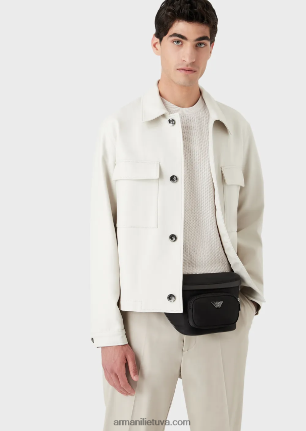 vyrų juodas Armani perdirbto nailono diržo krepšys 02482X1968