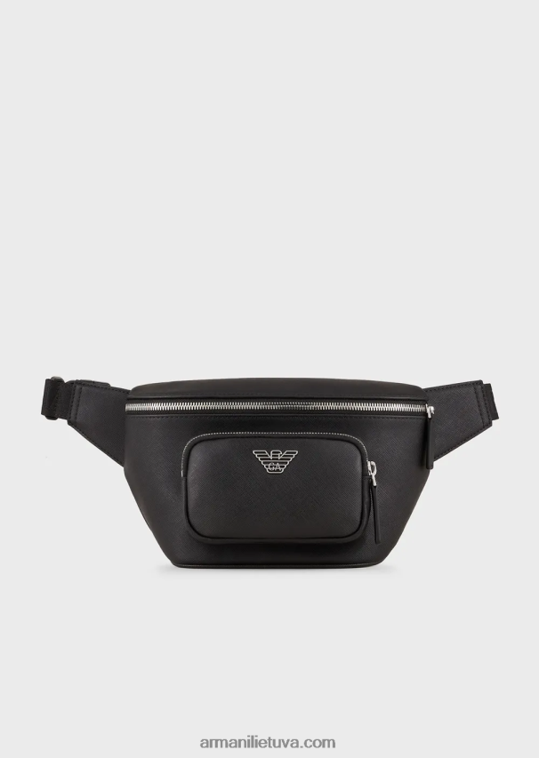 vyrų juodas Armani regeneruotos odos diržo krepšys su erelio paštetu 02482X1966