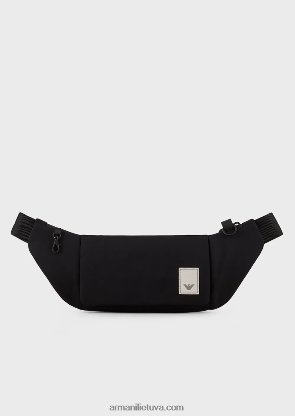 vyrų juodas logotipas Armani Travel essentials vandeniui atsparus nailoninis diržinis krepšys 02482X1969