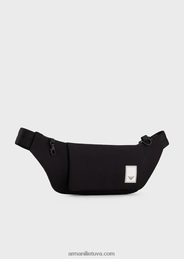 vyrų juodas logotipas Armani Travel essentials vandeniui atsparus nailoninis diržinis krepšys 02482X1969