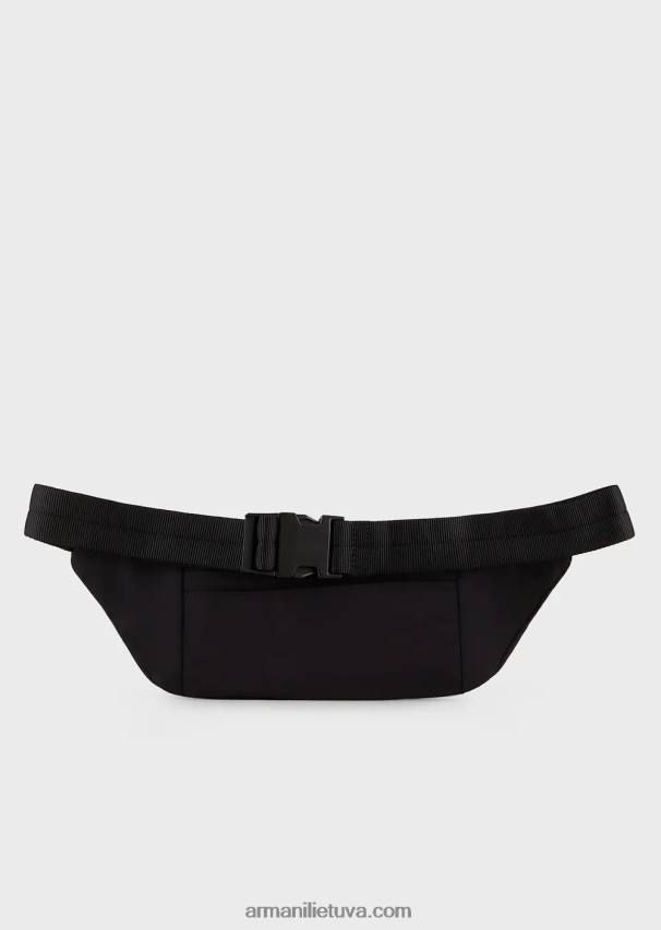 vyrų juodas logotipas Armani Travel essentials vandeniui atsparus nailoninis diržinis krepšys 02482X1969