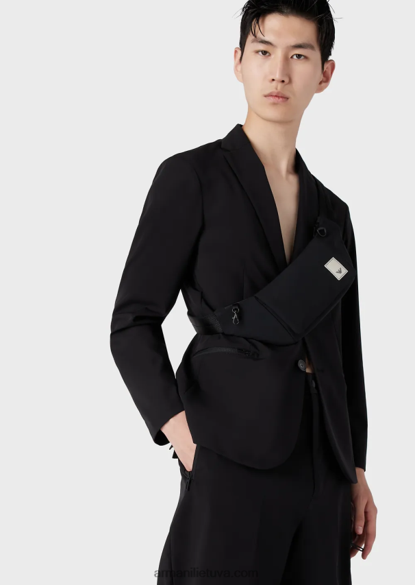 vyrų juodas logotipas Armani Travel essentials vandeniui atsparus nailoninis diržinis krepšys 02482X1969