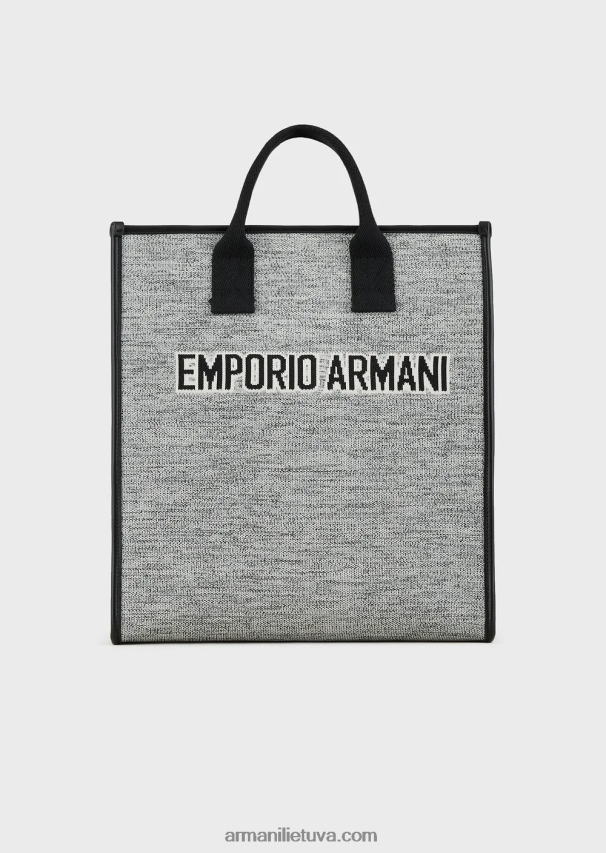 vyrų juodas Armani Melange megztas pirkėjų krepšys su žakardo logotipu 02482X1991