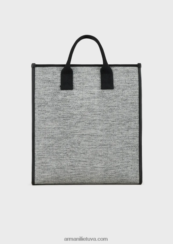 vyrų juodas Armani Melange megztas pirkėjų krepšys su žakardo logotipu 02482X1991