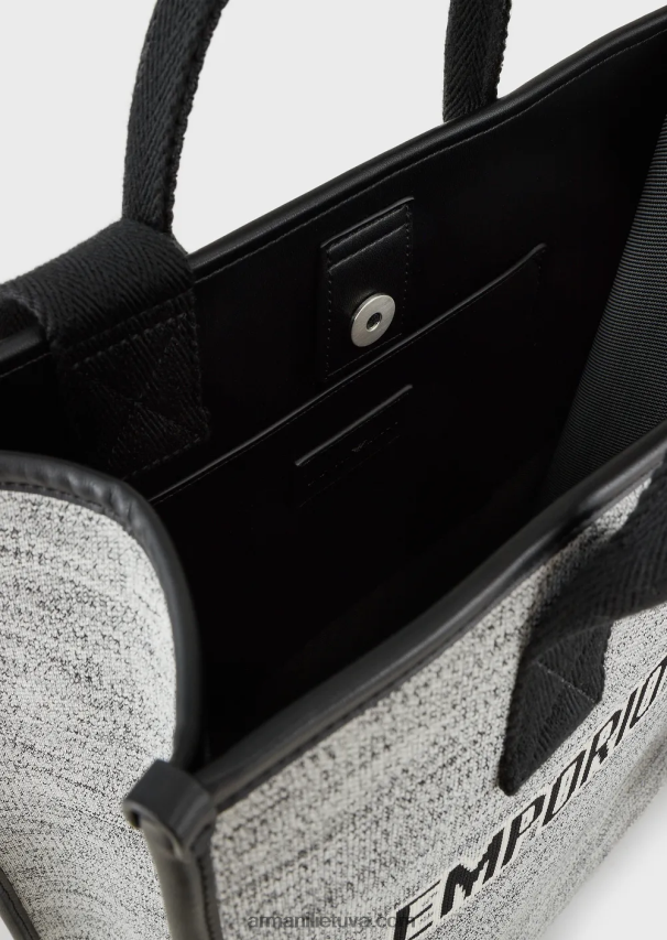 vyrų juodas Armani Melange megztas pirkėjų krepšys su žakardo logotipu 02482X1991