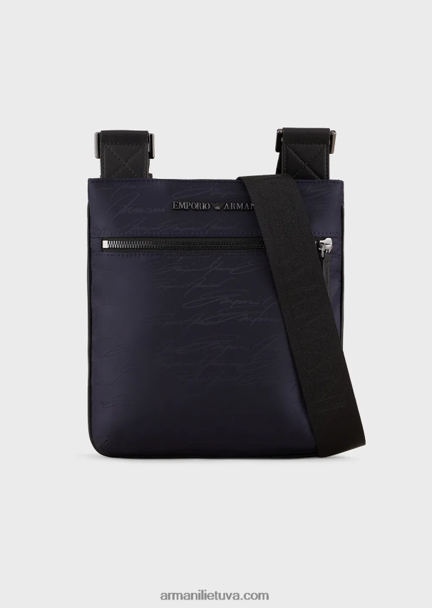 vyrųArmani plokščias žakardo nailono krepšys ant pečių su firminiu logotipu 02482X1982