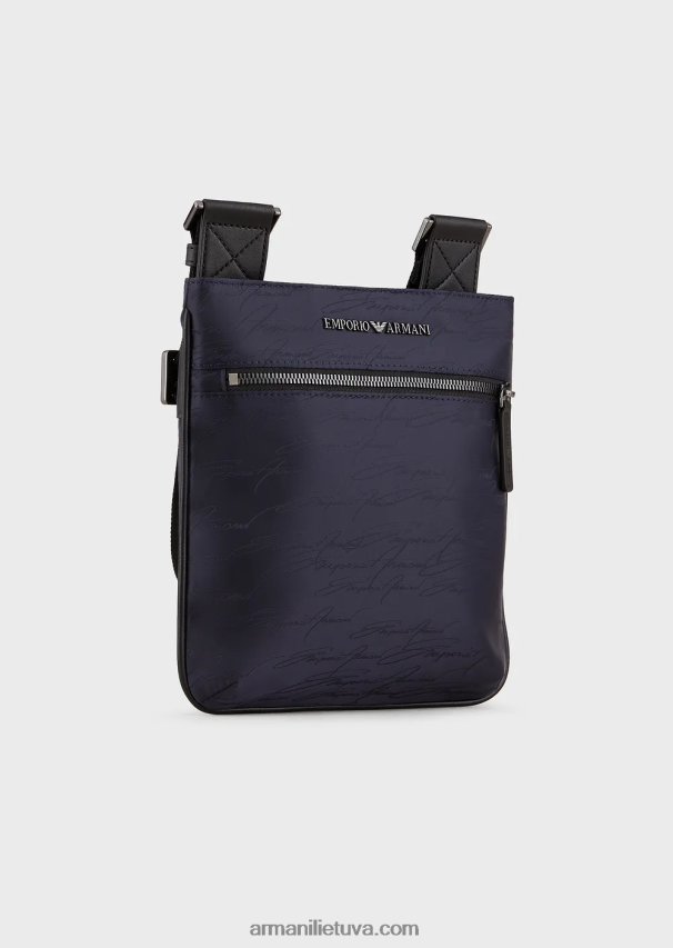 vyrųArmani plokščias žakardo nailono krepšys ant pečių su firminiu logotipu 02482X1982