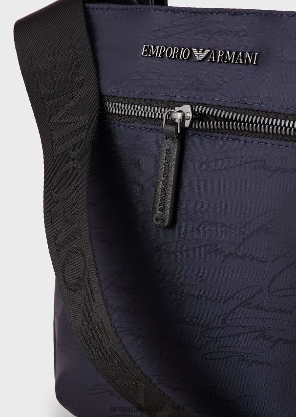 vyrųArmani plokščias žakardo nailono krepšys ant pečių su firminiu logotipu 02482X1982