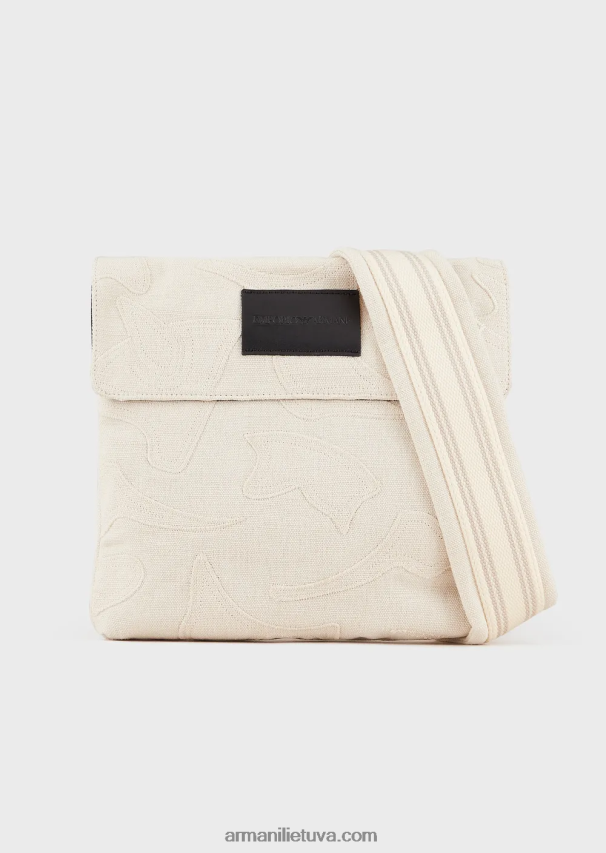 vyrųArmani siuvinėtas drobinis plokščias pečių krepšys 02482X1981