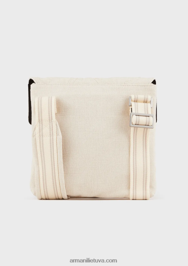 vyrųArmani siuvinėtas drobinis plokščias pečių krepšys 02482X1981