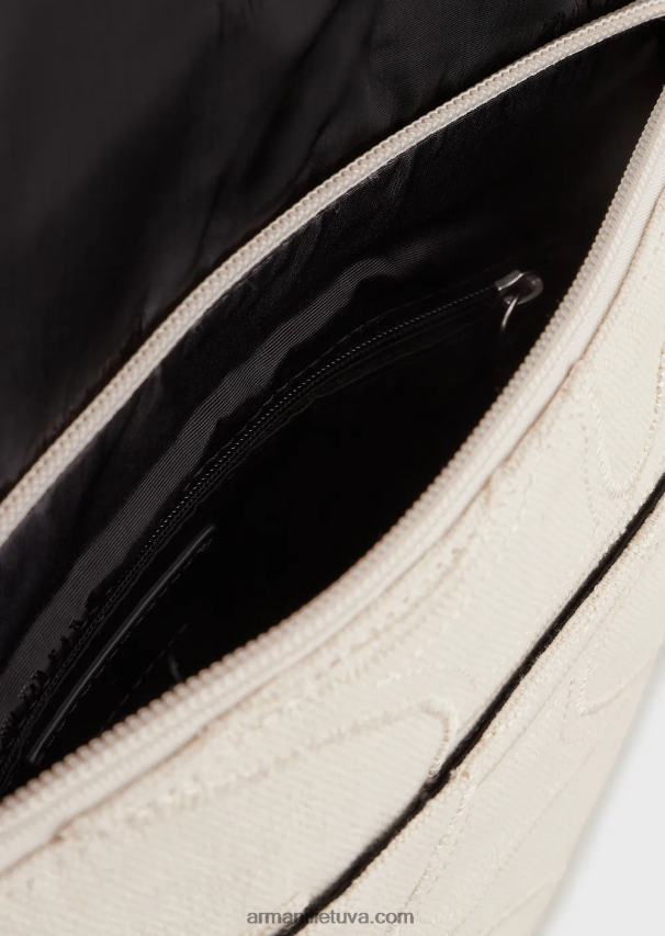 vyrųArmani siuvinėtas drobinis plokščias pečių krepšys 02482X1981