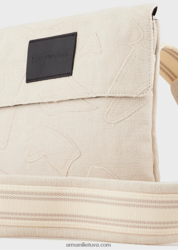 vyrųArmani siuvinėtas drobinis plokščias pečių krepšys 02482X1981