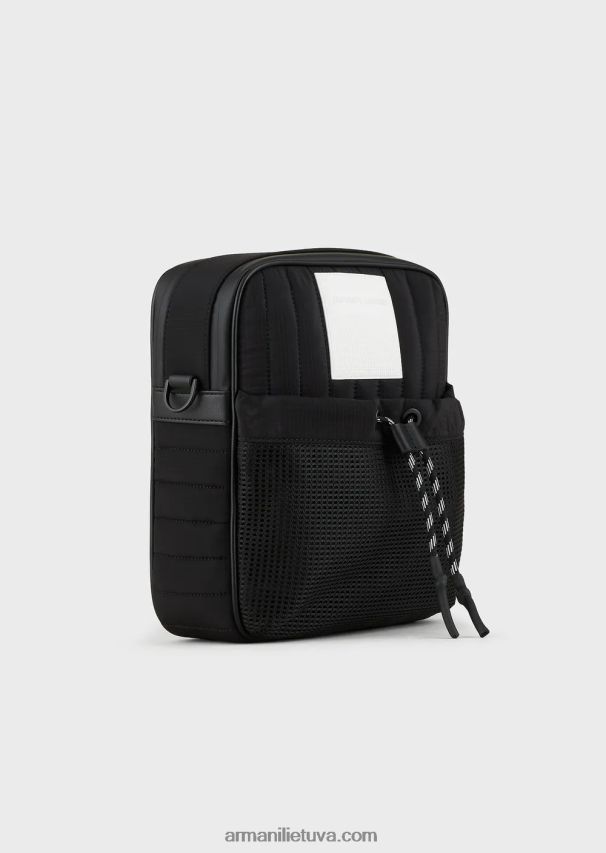 vyrų juodas Armani perdirbtas dygsniuotas ripstop nailono skersinis krepšys 02482X1972