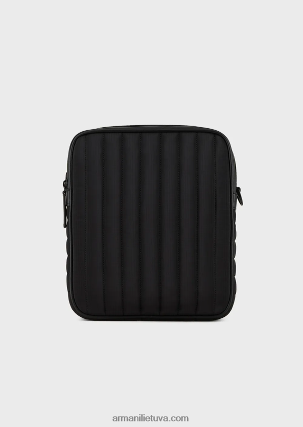 vyrų juodas Armani perdirbtas dygsniuotas ripstop nailono skersinis krepšys 02482X1972