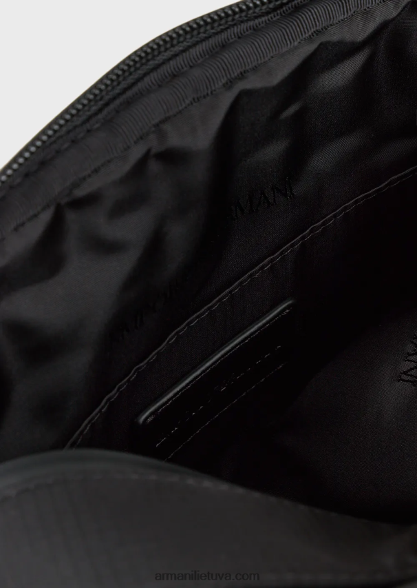vyrų juodas Armani perdirbtas dygsniuotas ripstop nailono skersinis krepšys 02482X1972