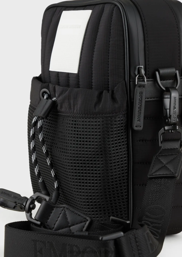 vyrų juodas Armani perdirbtas dygsniuotas ripstop nailono skersinis krepšys 02482X1972