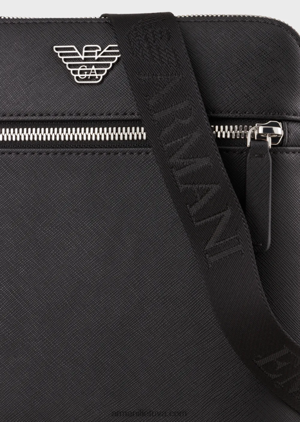 vyrų juodas Armani regeneruotos odos pečių krepšys su erelio paštetu 02482X1974