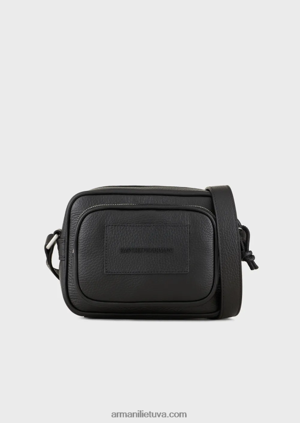 vyrų juodas Armani susuktas odinis fotoaparato dėklas su petnešėlėmis 02482X1984