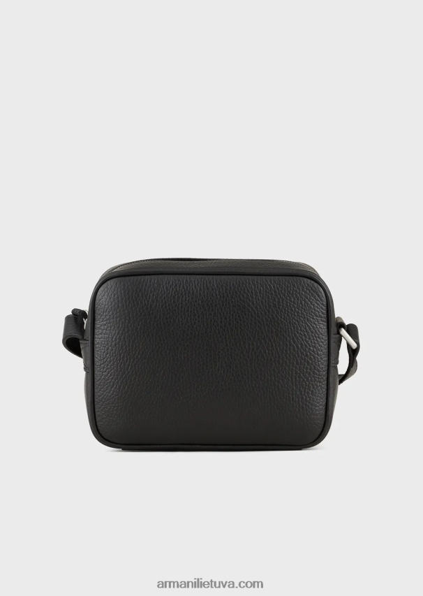 vyrų juodas Armani susuktas odinis fotoaparato dėklas su petnešėlėmis 02482X1984
