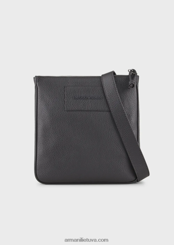 vyrų tamsiai pilka Armani plokščia odinė pečių krepšys 02482X1986