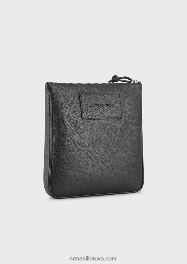 vyrų tamsiai pilka Armani plokščia odinė pečių krepšys 02482X1986