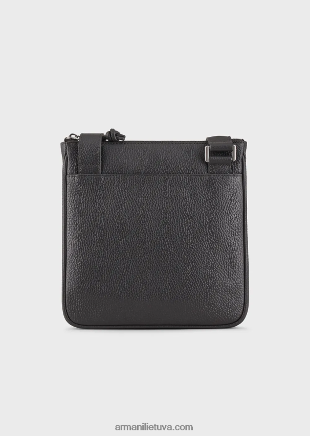 vyrų tamsiai pilka Armani plokščia odinė pečių krepšys 02482X1986