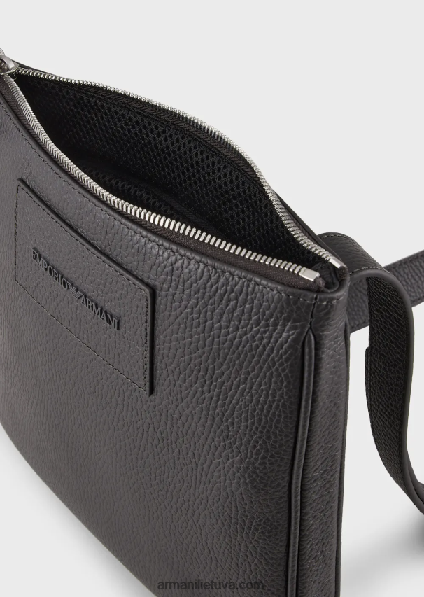 vyrų tamsiai pilka Armani plokščia odinė pečių krepšys 02482X1986