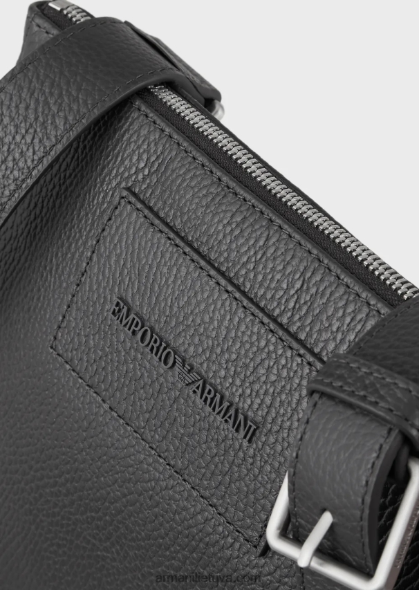 vyrų tamsiai pilka Armani plokščia odinė pečių krepšys 02482X1986
