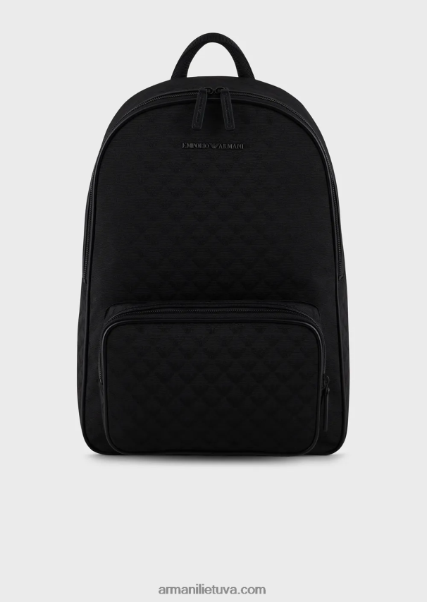 vyrų juodas Armani nailoninė kuprinė su žakardo ereliu 02482X1954