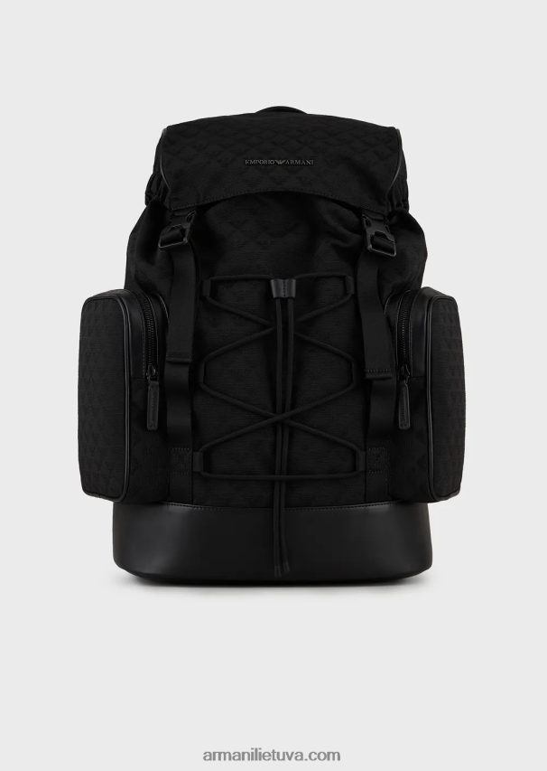 vyrų juodas Armani nailoninė žygio kuprinė su žakardo ereliu 02482X1958