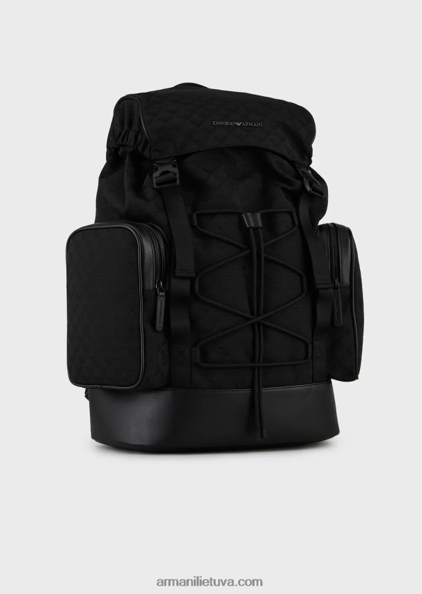 vyrų juodas Armani nailoninė žygio kuprinė su žakardo ereliu 02482X1958