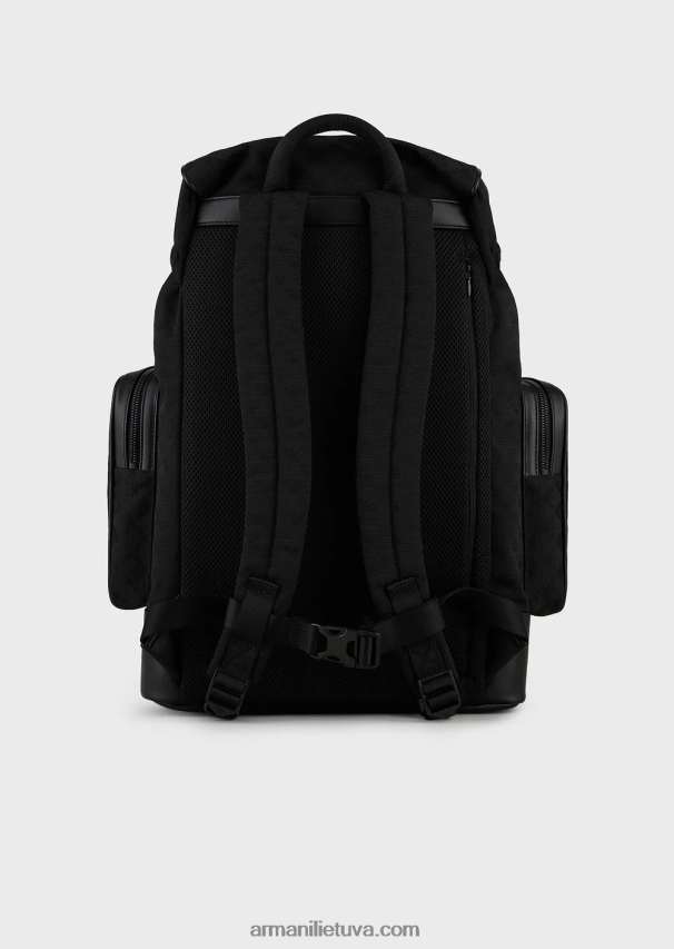 vyrų juodas Armani nailoninė žygio kuprinė su žakardo ereliu 02482X1958