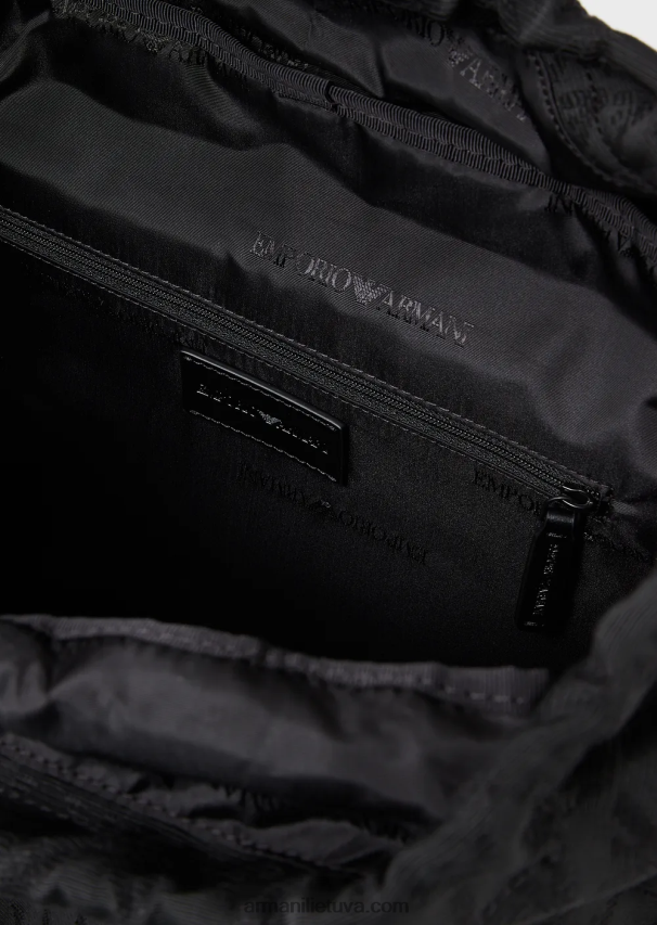 vyrų juodas Armani nailoninė žygio kuprinė su žakardo ereliu 02482X1958