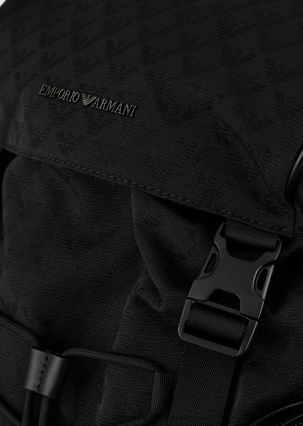 vyrų juodas Armani nailoninė žygio kuprinė su žakardo ereliu 02482X1958