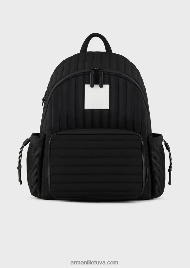 vyrų juodas Armani perdirbta dygsniuota ripstop nailono kuprinė 02482X1945