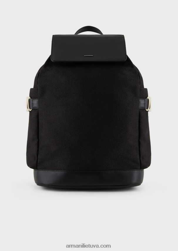 vyrų juodas Armani perdirbtos ruoželinės kuprinės su odinėmis detalėmis 02482X1946