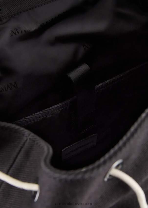 vyrų juodas Armani perdirbtos ruoželinės kuprinės su odinėmis detalėmis 02482X1946