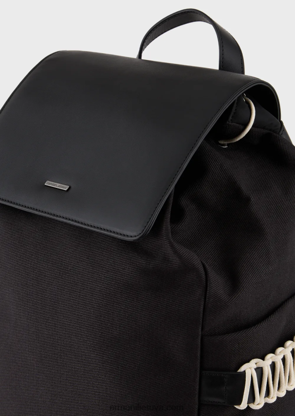 vyrų juodas Armani perdirbtos ruoželinės kuprinės su odinėmis detalėmis 02482X1946