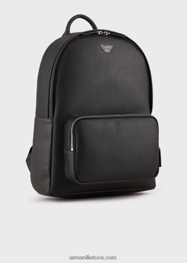 vyrų juodas Armani regeneruotos odos kuprinė su erelio paštetu 02482X1950