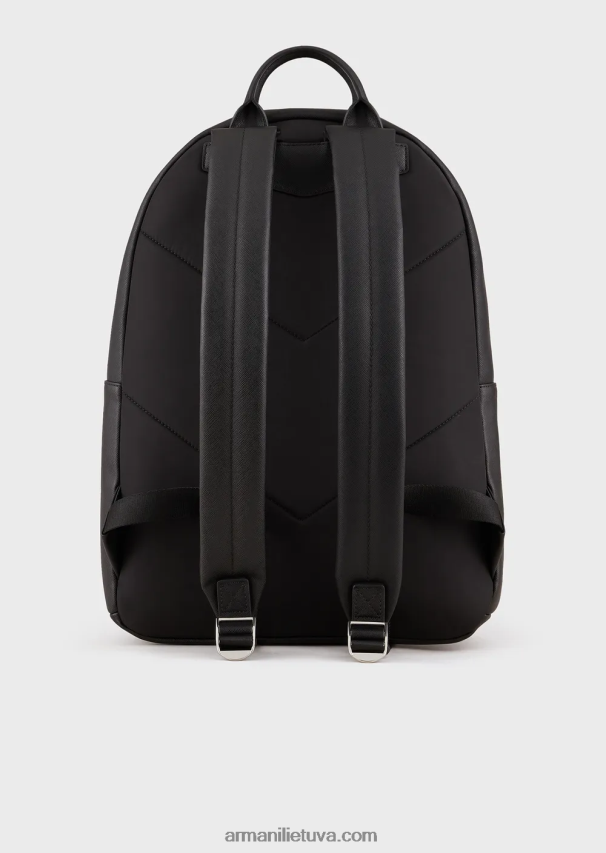 vyrų juodas Armani regeneruotos odos kuprinė su erelio paštetu 02482X1950