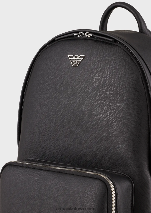 vyrų juodas Armani regeneruotos odos kuprinė su erelio paštetu 02482X1950