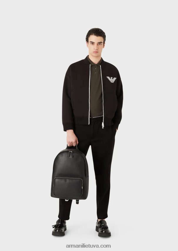 vyrų juodas Armani regeneruotos odos kuprinė su erelio paštetu 02482X1950