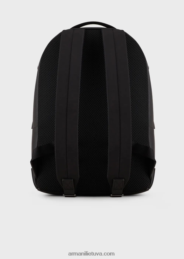 vyrų juodas Armani saffiano raštu regeneruotos odos apvali kuprinė 02482X1949