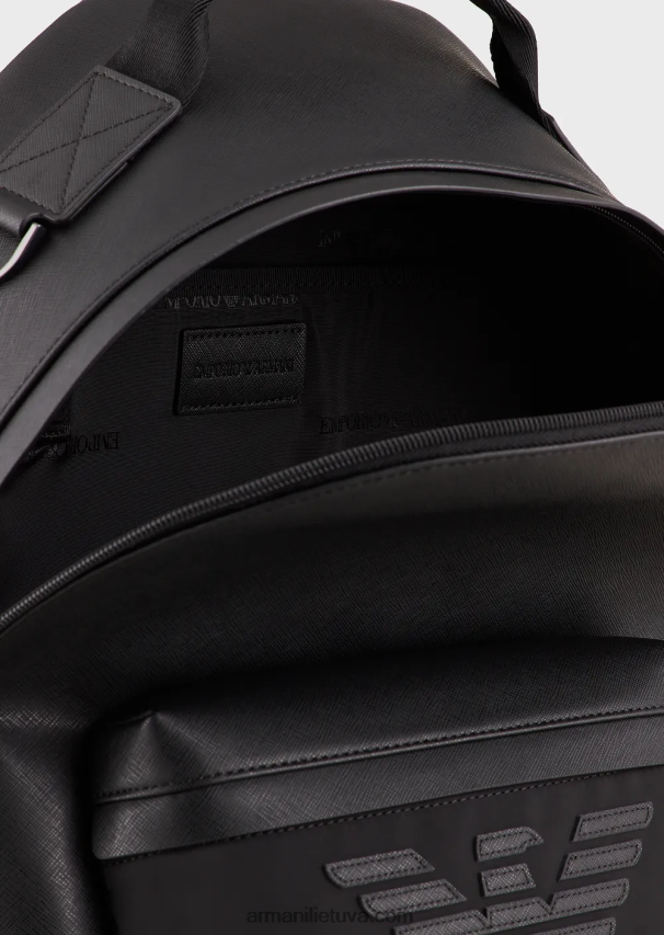 vyrų juodas Armani saffiano raštu regeneruotos odos apvali kuprinė 02482X1949