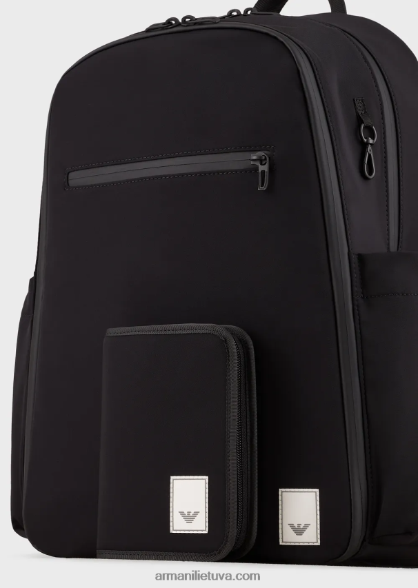 vyrų juodas logotipas Armani Vandeniui atspari nailono kuprinė kelionėms 02482X1959
