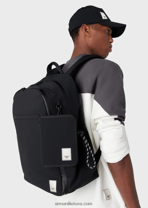 vyrų juodas logotipas Armani Vandeniui atspari nailono kuprinė kelionėms 02482X1959