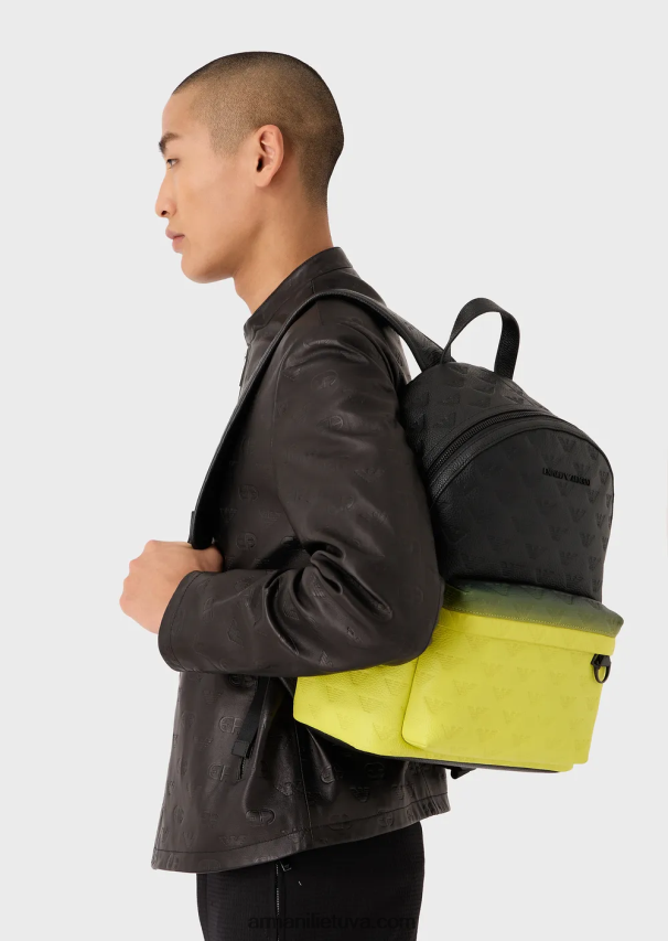 vyrų modelis Armani gradiento odinė kuprinė su reljefiniu ereliu 02482X1953