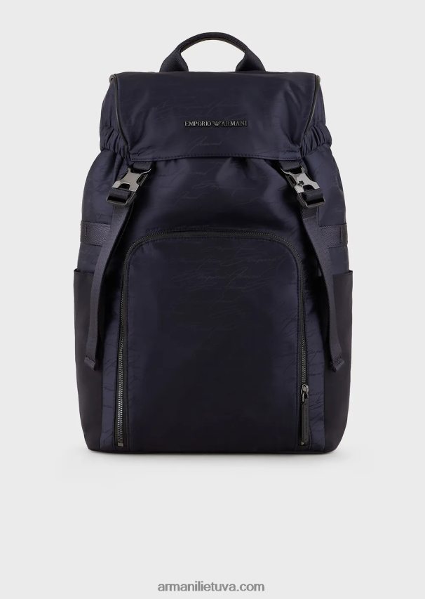 vyrų tamsiai mėlyna Armani žakardo nailono kuprinė su firminiu logotipu 02482X1960